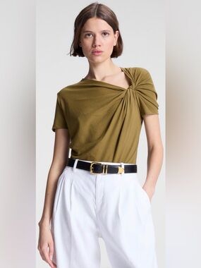 A.L.C. Asymmetric Twist Short Sleeve Tee in Olive in Hazel